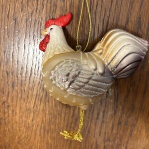 Vintage Old World Christmas Rooster Ornament 5in Blown Glass With Glitter
